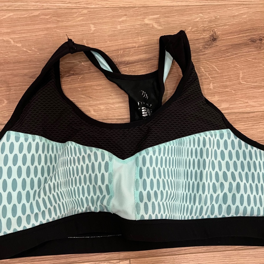 Blue and black sports bra